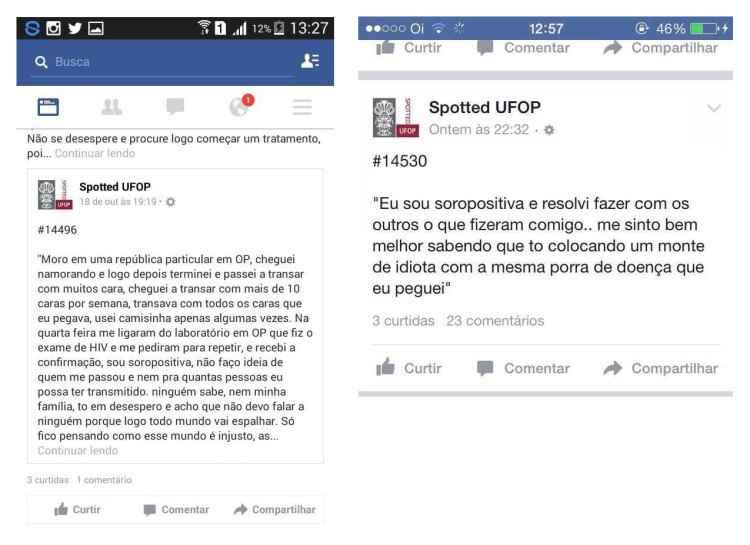 Facebook/Spotted-UFOP/Reprodução Facebook/Spotted-UFOP/Reprodução