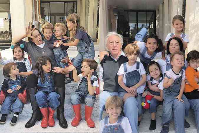 Luciana em dois momentos com os netos (na foto da direita, tambm com o marido Luiz Eduardo Porto): av incansvel, presente e atenciosa(foto: Arquivo pessoal)