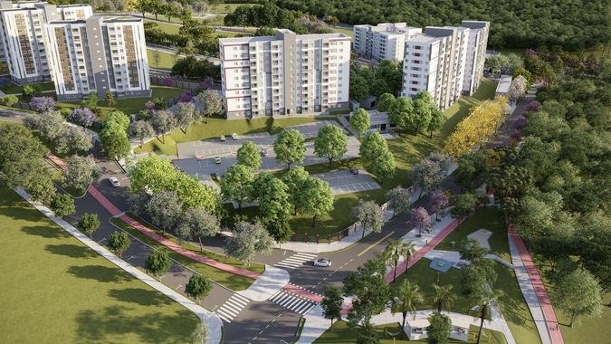 Nos chamados projetos Smart City, como o Cidade Sete Sóis Betim, a MRV vem incorporando soluções como jardins de chuva, plantio de espécies nativas e áreas verdes integradas ao cotidiano dos moradores(foto: MRV/Divulgação) Nos chamados projetos Smart City, como o Cidade Sete Sóis Betim, a MRV vem incorporando soluções como jardins de chuva, plantio de espécies nativas e áreas verdes integradas ao cotidiano dos moradores(foto: MRV/Divulgação)