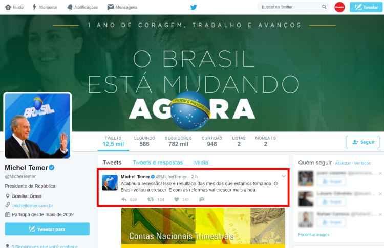 Twitter/Michel Temer/Reprodução Twitter/Michel Temer/Reprodução