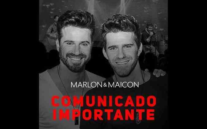 Em comunicado divulgado no Instagram na ltima quarta (31), a dupla sertaneja Marlon e Maicon anuncia o fim da parceria de 34 anos(foto: Instagram/marlonemaicon/Reproduo)