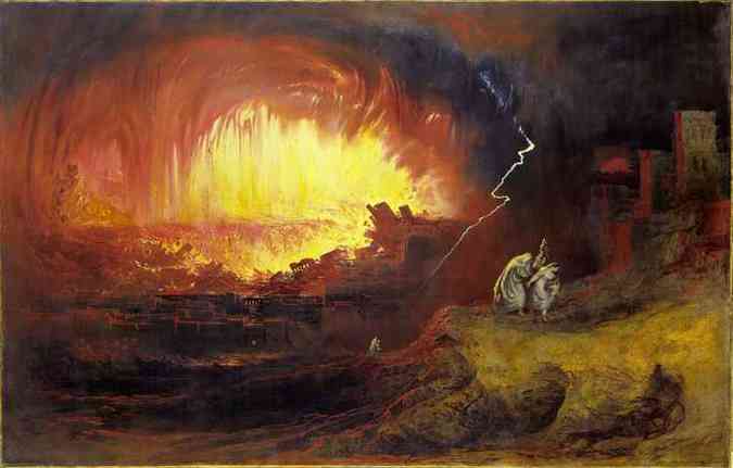 Apesar dos relatos bblicos dizerem que Sodoma e Gomorra foram destrudas pela ira de Deus, arquelogos afirmam que um meteorito foi o responsvel pela tragdia milenar(foto: Wikimedia/John Martin/Reproduo)