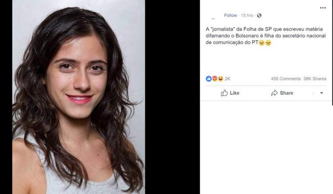 Desde a madrugada do dia 25, uma série de perfis divulgaram a foto e diversos dados pessoais de Marina Dias, associando-a à reportagem da Folha(foto: Twitter/Reprodução) Desde a madrugada do dia 25, uma série de perfis divulgaram a foto e diversos dados pessoais de Marina Dias, associando-a à reportagem da Folha(foto: Twitter/Reprodução)