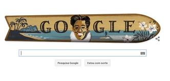 O Doodle do Google homenageia Duke Paoa Kahinu Mokoe Hulikohola Kahanamoku, o responsável pela popularização do surfe no mundo(foto: Google/Reprodução) O Doodle do Google homenageia Duke Paoa Kahinu Mokoe Hulikohola Kahanamoku, o responsável pela popularização do surfe no mundo(foto: Google/Reprodução)