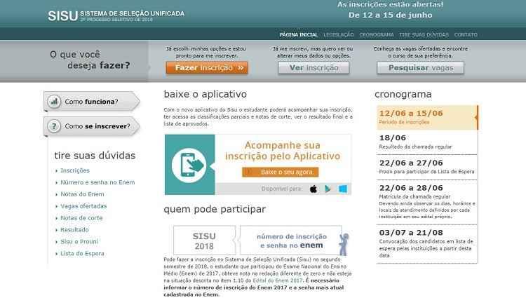 Sisu.mec.gov.br/Reprodução Sisu.mec.gov.br/Reprodução