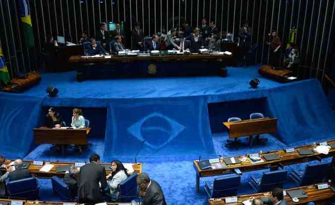 A famosa bandeira que aparece no carpete azul do Senado  desenhada  mo desde 1998(foto: Wilson Dias/Agncia Brasil/Divulgao)