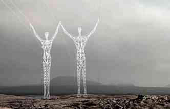 No projeto dos arquitetos islandeses Jin Choi e Thomas Shine, as torres de transmisso de energia tradicionais se tornariam verdadeiras esculturas em meio  paisagem(foto: Choishine.com/Reproduo)