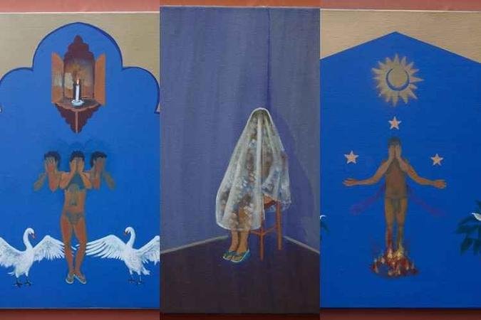 Pinturas feitas com acrílica sobre tela, tinta a óleo ou guache, trazem o registro de uma paisagem fantástica: para além do que os olhos podem ver(foto: Geraldo Goulart/Encontro) Pinturas feitas com acrílica sobre tela, tinta a óleo ou guache, trazem o registro de uma paisagem fantástica: para além do que os olhos podem ver(foto: Geraldo Goulart/Encontro)