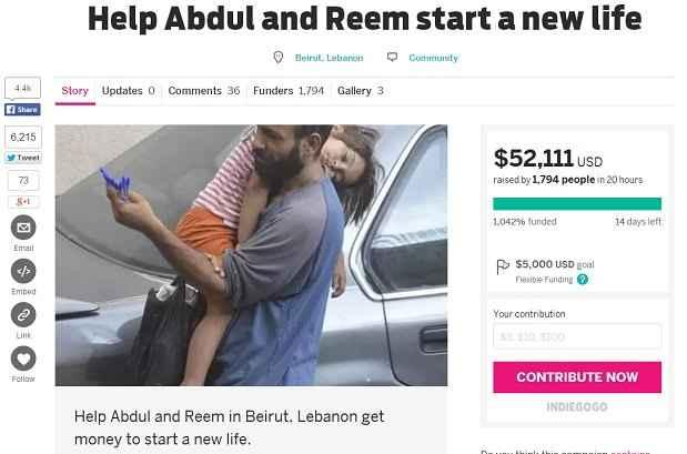 Indiegogo.com/projects/help-abdul-and-reem-start-a-new-life/Reprodução Indiegogo.com/projects/help-abdul-and-reem-start-a-new-life/Reprodução