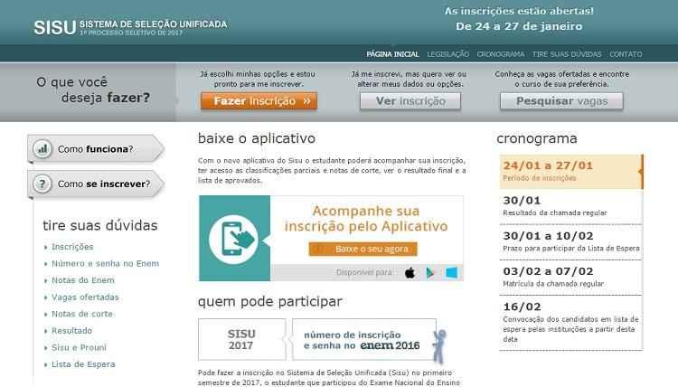 Sisu.mec.gov.br/Reprodução Sisu.mec.gov.br/Reprodução