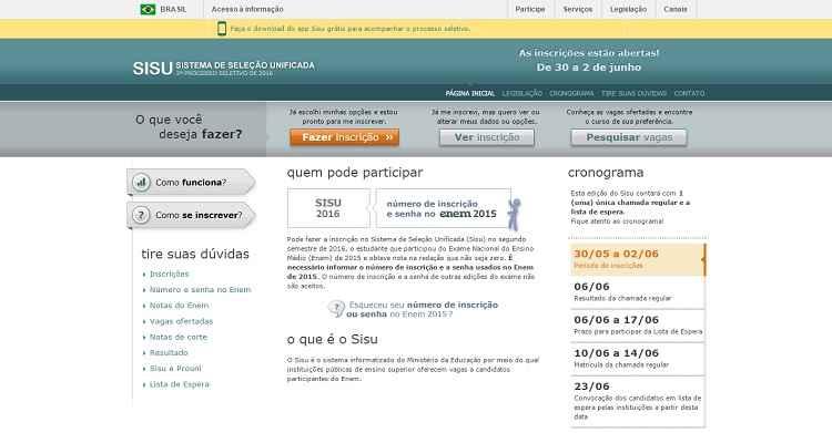 Sisu.mec.gov.br/Reprodução Sisu.mec.gov.br/Reprodução