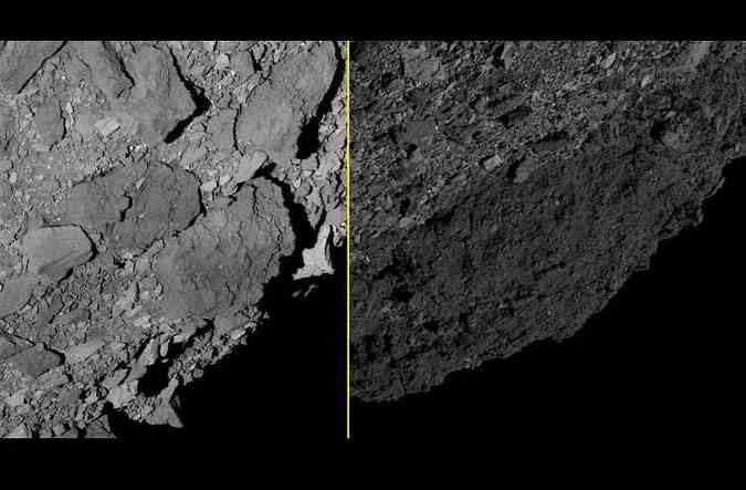 Imagens tiradas pela sonda espacial OSIRIS-REx mostram detalhes das rochas da superficie do asteroide Bennu(foto: Nasa/Goddard/University of Arizona/Divulgao)