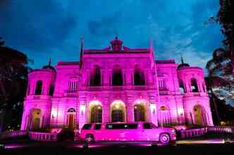 O Palcio da Liberdade se ilumina de rosa na abertura da campanha deste ano(foto: Marcus Ferreira - SES)