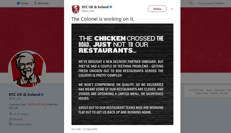 Twitter/KFC_UKI/Reprodução Twitter/KFC_UKI/Reprodução