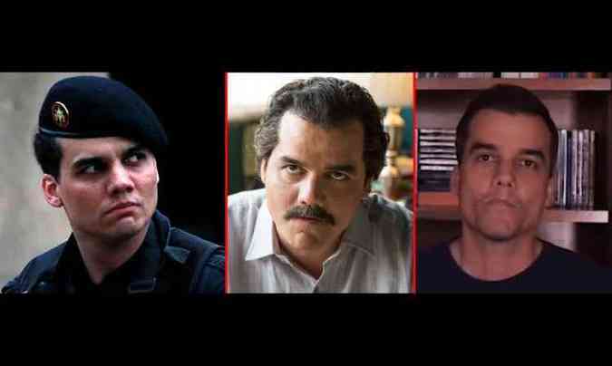 Trs momentos de Wagner Moura, para efeito de comparao: no filme Tropa de Elite (2007); como Pablo Escobar, em 2016; e no vdeo divulgado na ltima tera (16)(foto: Universal Pictures/Reproduo e Netflix/Reproduo e Facebook/manueladavila/Reproduo)
