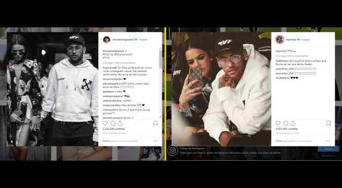 Bruna Marquezine e Neymar Jr reativaram no Instagram as fotos de quando ainda namoravam(foto: Instagram/brunamarquezine/Reproduo e Instagram/neymarjr/Reproduo)