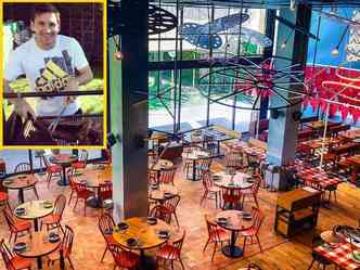 O craque argentino Lionel Messi (detalhe) acaba de abrir o restaurante Bellavista del Jardn del Norte na cidade de Barcelona(foto: Instagram/leomessi/Reproduo e Bellavista.barcelona/galeria/Reproduo)