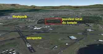 Local em que ser construdo o templo aos deuses nrdicos fica prximo ao principal aeroporto de Reykjavk, capital da Islndia(foto: Google Earth/Reproduo)