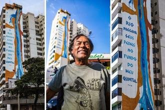 Ailton Krenak leva Rio Doce ferido pela lama a empena de 555 m� em BH