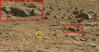 Ao lado da suposta cruz, haveria tambm pedras parecidas com runas de um templo (detalhe)(foto: NASA/JPL-Caltech/MSSS/Divulgao)
