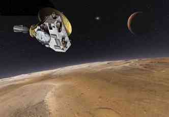 Artista cria, para a Nasa, imagem da sonda New Horizons em aproximao a Pluto(foto: Thierry Lombry/Nssdc.gsfc.nasa.gov/Reproduo)