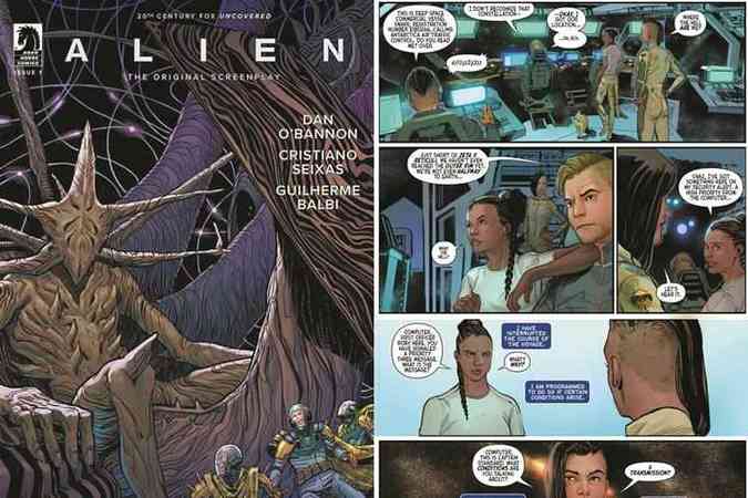 A capa e uma das pginas da revista: novos elementos foram acrescentados pelos artistas brasileiros na adaptao(foto: Dark Horse Comics/Divulgao)