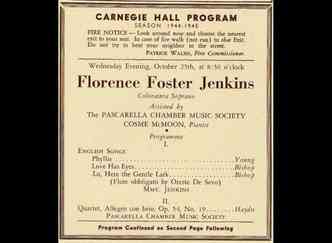 Uma semana depois do show no Carnegie Hall, em Nova Iorque, que representa o grande momento de sua carreira, Florence Foster Jenkins falece(foto: Carnegiehall.org/Reproduo)