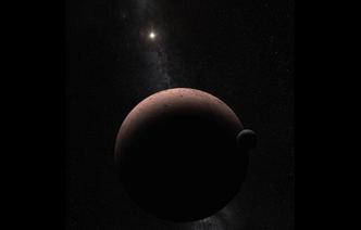 Representação artística mostra como seria o planeta Makemake com seu satélite natural(foto: NASA/ESA/Z. Levay (STScI)/Divulgação) Representação artística mostra como seria o planeta Makemake com seu satélite natural(foto: NASA/ESA/Z. Levay (STScI)/Divulgação)