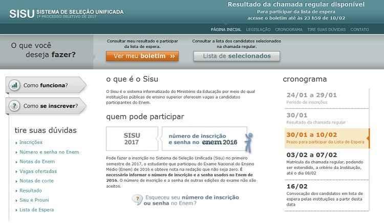 Sisu.mec.gov.br/Reprodução Sisu.mec.gov.br/Reprodução