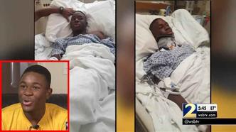 O jovem americano Reuben Nsemoh (detalhe) ficou em coma após sofrer um acidente no futebol, e quando acordou, estava falando fluentemente outro idioma(foto: Wsbtv.com/Reprodução) O jovem americano Reuben Nsemoh (detalhe) ficou em coma após sofrer um acidente no futebol, e quando acordou, estava falando fluentemente outro idioma(foto: Wsbtv.com/Reprodução)