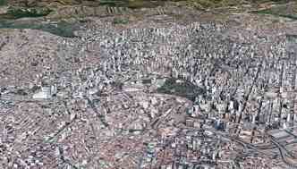Quem visita Belo Horizonte se surpreende com seus altos e baixos. No   toa que um levantamento da Prodabel mostrou que a cidade tem altitudes que variam de 673 m a mais de 1.500 m(foto: Landsat/Copernicus/Google Earth/Reproduo)