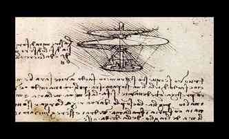 No sculo XV, o grande mestre renascentista Leonardo Da Vinci projetou o parafuso helicoidal areo, que se tornaria um precursor do helicptero moderno(foto: Wikimedia/Creative Commons/Reproduo)