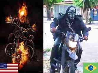  esquerda o motoqueiro fantasma dos quadrinhos da Marvel e dos filmes com Nicolas Cage;  direita a foto do suposto justiceiro brasileiro(foto: JSMarantz/DevianArt/Reproduo e Facebook/Reproduo)