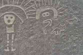 Os novos geoglifos descobertos no Peru seriam mais antigos que os de Nazca e trazem representaes curiosas, especialmente de animais e seres humanos(foto: National Geographic/Reproduo)