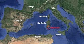 O jornalista italiano Sergio Frau acredita que a Atlântica, ilha mítica citada por Platão, estaria associada à Sardenha, no mar Mediterrâneo(foto: Google Earth/Reprodução) O jornalista italiano Sergio Frau acredita que a Atlântica, ilha mítica citada por Platão, estaria associada à Sardenha, no mar Mediterrâneo(foto: Google Earth/Reprodução)
