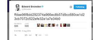 Publicao misteriosa de Edward Snowden no Twitter causou uma suspeita de que ele poderia ter morrido ou desaparecido(foto: Twitter/snowden/Reproduo)