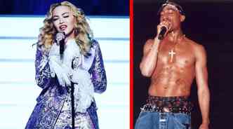 Madonna perdeu uma ao na justia americana e ter vrios objetos leiloados, incluindo uma carta enviada pelo rapper Tupac Amaru, com quem teve um romance(foto: Instagram/madonna/Reproduo e Wikimedia/Reproduo)
