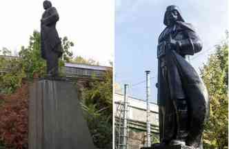 A esttua de Lnin (esq.) na cidade de Odessa, na Ucrnia, foi transformada por um artista em Darth Vader(foto: Sfgate.com/Reproduo)