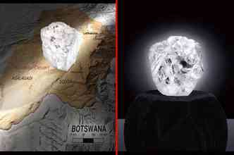 O diamante Lesedi la Rona  o maior j encontrado em 100 anos, com 1,1 mil quilates. Ele foi colocado  venda em 2016, mas no alcanou o valor esperado de 52 milhes de libras (R$ 209 milhes)(foto: Sothebys.com/Reproduo)