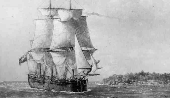 O navio ingls HMB Endeavour ficou famoso por ter sido usado pelo explorador James Cook na descoberta da Austrlia em 1770(foto: Wikimedia/Reproduo)