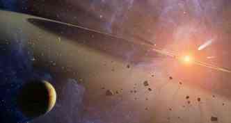 O sistema solar recm descoberto por astrnomos da Nasa  parecido com o que estamos inseridos, mas a estrela Epsilon Eridani, que o forma,  um pouco mais nova que o nosso Sol(foto: Nasa/Sofia/Lynette Cook/Reproduo)