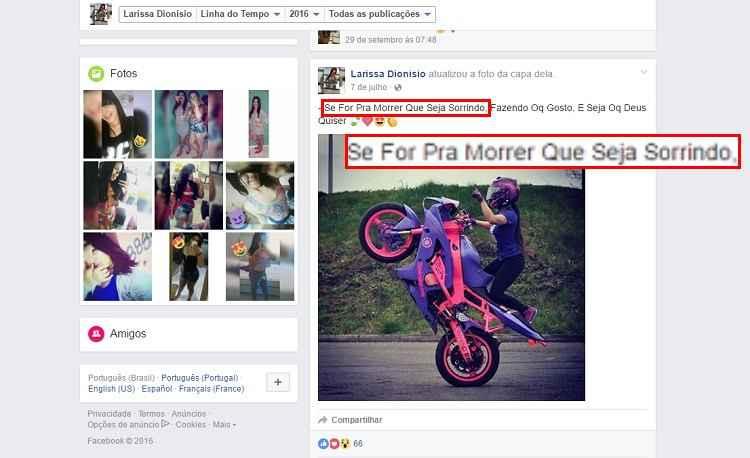 Facebook/Larissa Dionisio/Reprodução Facebook/Larissa Dionisio/Reprodução
