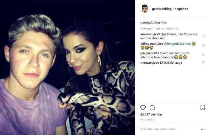 Segundo Leo Dias, Anitta ficou com Niall Horan, do One Direction, e dedurou Bruna Marquezine, que tentou flertar com outro membro da banda(foto: Instagram/garotxdoblog/Reproduo)