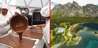 Durante a Semana Santa, a cidade de San Carlos de Bariloche, na Argentina, além das belas paisagens (dir.), ainda propicia ao turista uma bela experiência no 'mundo' do chocolate(foto: Divulgação e Facebook.com/pg/barilocheeuqueroestarai/Reprodução) Durante a Semana Santa, a cidade de San Carlos de Bariloche, na Argentina, além das belas paisagens (dir.), ainda propicia ao turista uma bela experiência no 'mundo' do chocolate(foto: Divulgação e Facebook.com/pg/barilocheeuqueroestarai/Reprodução)