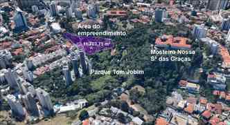 Moradores do bairro Luxemburgo, em Belo Horizonte, reclamam que a construo de uma torre de 21 andares numa regio da Mara do Mosteiro vai causar impacto ambiental(foto: Google Earth/Reproduo)