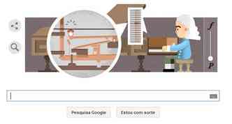 O Doodle em homenagem a B. Cristofori mostra o funcionamento do piano, por dentro, ao se tocar uma tecla(foto: Google.com.br/Reproduo)