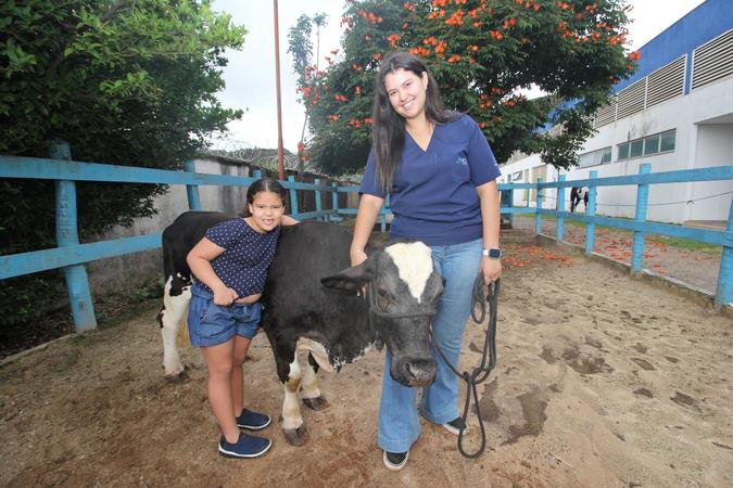 Diagnosticada com Transtorno do Espectro Autista (TEA),Vitória de Oliveira Ramalho, 6 anos, realiza Terapia Assistida por Animais (TAA) há seis meses na UniArnaldo e um de seus bichinhos favoritos na terapia é a vaquinha Gabi; ao seu lado, na foto, está Giovana Vicente, estagiária de veterinária. (foto: Pádua de Carvalho) Diagnosticada com Transtorno do Espectro Autista (TEA),Vitória de Oliveira Ramalho, 6 anos, realiza Terapia Assistida por Animais (TAA) há seis meses na UniArnaldo e um de seus bichinhos favoritos na terapia é a vaquinha Gabi; ao seu lado, na foto, está Giovana Vicente, estagiária de veterinária. (foto: Pádua de Carvalho)