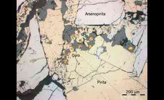 O ouro presente na arsenopirita  muito restrito: apenas 0,4 gr por tonelada do mineral(foto: Ross Large/Universidade da Tasmnia/Reproduo)