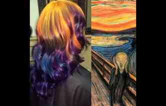 Com tons de laranja, amarelo e azul, a cabeleireira americana Ursula Goff pintou seu cabelo com as cores parecidas com a pintura O Grito, de Munch(foto: Facebook/uggoff/Reproduo)