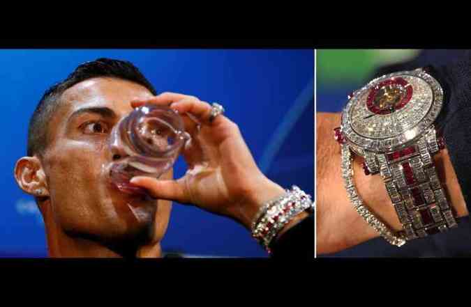 Cristiano Ronaldo chamou a ateno ao usar um relgio Tourbillon da marca Jacob & Co Caviar, avaliado em mais de R$ 8,88 milhes(foto: Dailymirror.co.uk/Reproduo)